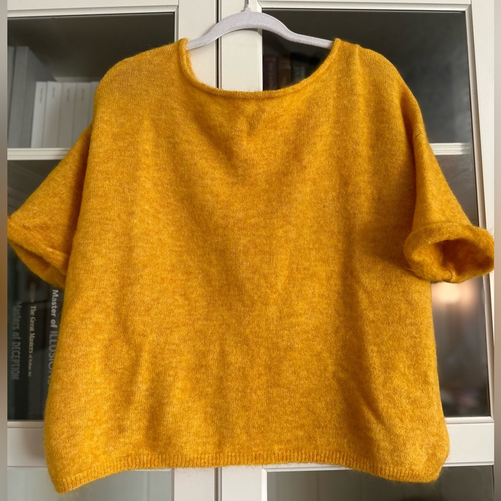 Sezane Mustard Yellow Fuzzy Boatneck Sweater - Picture 7 of 8